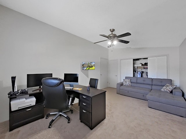 852 Village Way, Palm Harbor, FL 34683 - office with light carpet, a ceiling fan, and vaulted ceiling