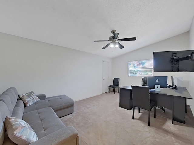 852 Village Way, Palm Harbor, FL 34683 - office area featuring a ceiling fan, vaulted ceiling, and light colored carpet