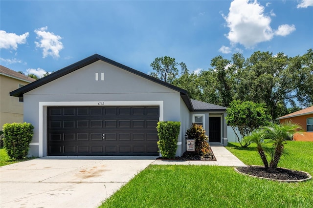 4132 Festival Pointe Blvd, Mulberry, FL 33860 - ranch-style home featuring concrete driveway, a garage, a front lawn, and stucco siding