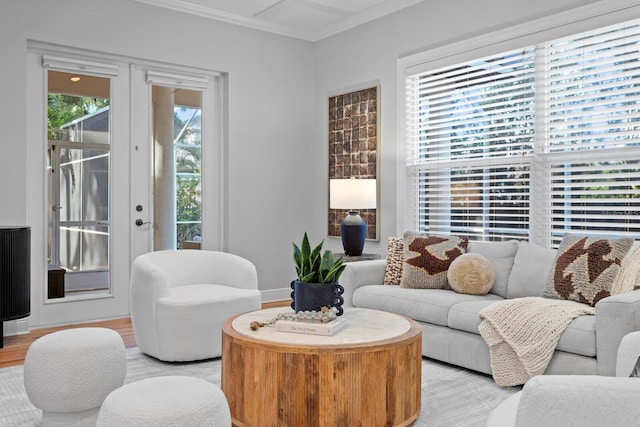 3307 W Knights Ave, Tampa, FL 33611 - living area featuring ornamental molding, light wood-style floors, and french doors