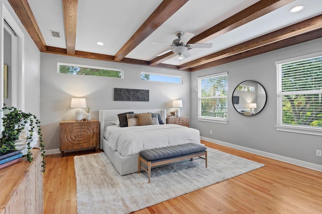 3307 W Knights Ave, Tampa, FL 33611 - bedroom with beam ceiling, wood finished floors, ceiling fan, and recessed lighting