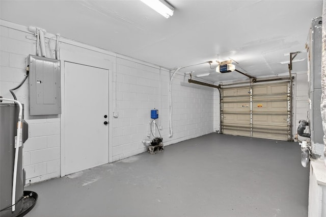 4535 15th Ave S, Saint Petersburg, FL 33711 - garage with electric panel, water heater, concrete block wall, and a garage door opener