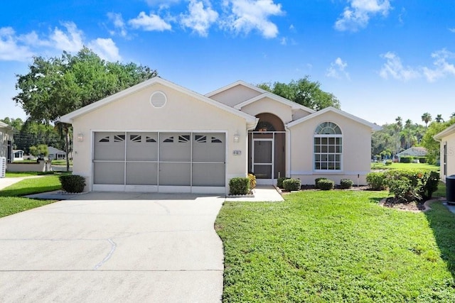 4407 Whitton Way, New Port Richey, FL 34653 - ranch-style home featuring driveway, a garage, stucco siding, and a front yard