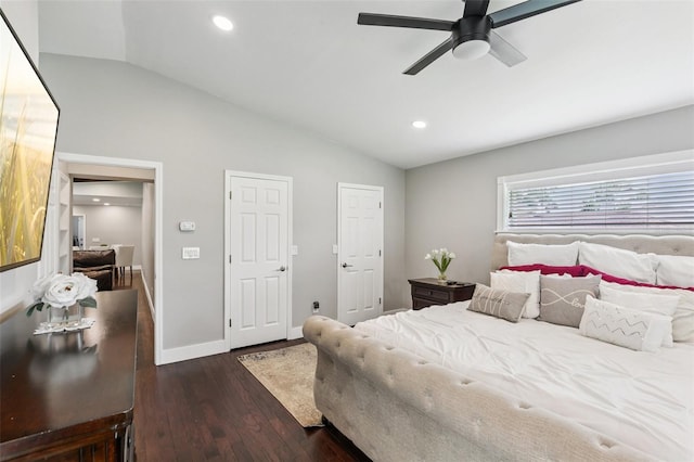 126 Holly Tree Ln, Brandon, FL 33511 - bedroom featuring lofted ceiling, wood-type flooring, ceiling fan, and recessed lighting