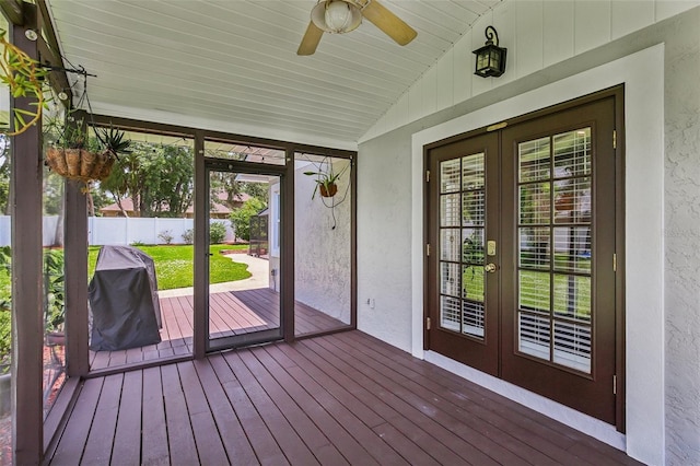 126 Holly Tree Ln, Brandon, FL 33511 - unfurnished sunroom with french doors, lofted ceiling, and healthy amount of natural light