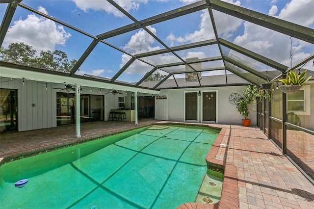 126 Holly Tree Ln, Brandon, FL 33511 - outdoor pool featuring a ceiling fan, a patio area, and a lanai
