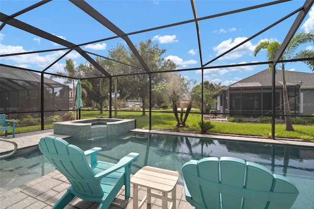 6408 Seasound Dr, Apollo Beach, FL 33572 - view of pool featuring a pool with connected hot tub, a lanai, and a patio