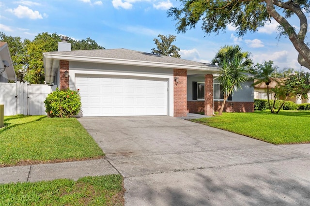 1667 E Orangeside Rd, Palm Harbor, FL 34683 - ranch-style home with brick siding, a garage, driveway, and a chimney