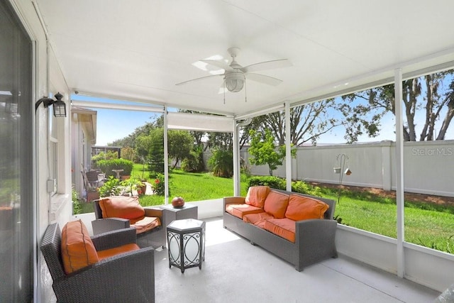 30247 Emmetts Ct, Wesley Chapel, FL 33543 - sunroom featuring outdoor lounge area and a ceiling fan