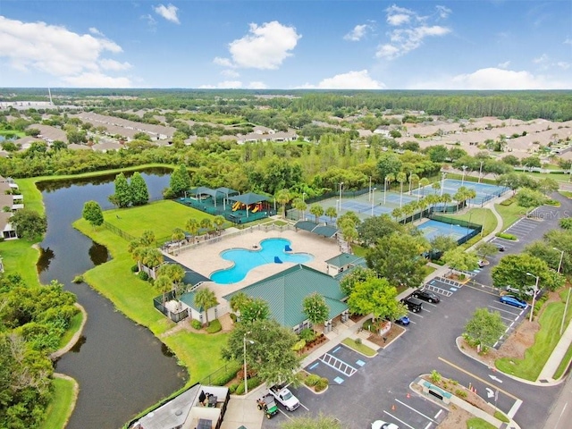 30247 Emmetts Ct, Wesley Chapel, FL 33543 - aerial view of a large body of water and a pool area