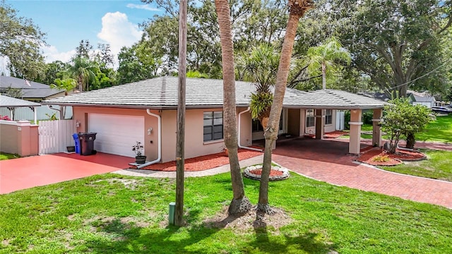 4002 Hudson Ter, Tampa, FL 33618 - view of front of house featuring driveway, a front lawn, an attached garage, and stucco siding