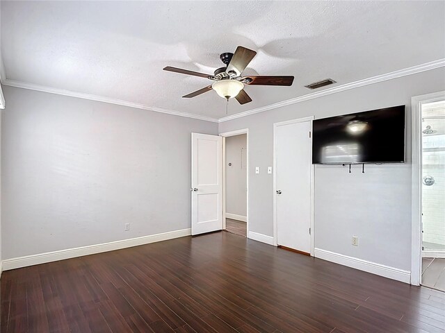 4002 Hudson Ter, Tampa, FL 33618 - empty room featuring ceiling fan, wood finished floors, crown molding, and a textured ceiling