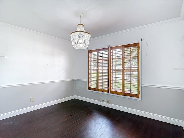 4002 Hudson Ter, Tampa, FL 33618 - unfurnished room with a chandelier, dark wood-style flooring, and crown molding