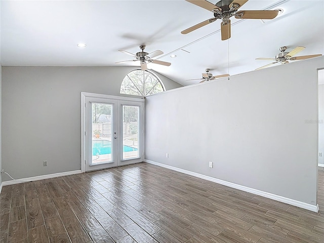 4002 Hudson Ter, Tampa, FL 33618 - unfurnished room with wood finished floors, lofted ceiling, french doors, ceiling fan, and recessed lighting