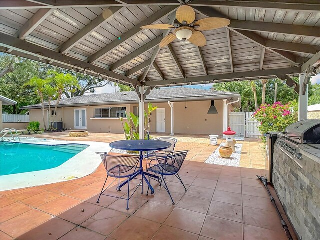 4002 Hudson Ter, Tampa, FL 33618 - view of swimming pool with a patio, french doors, a gate, and ceiling fan