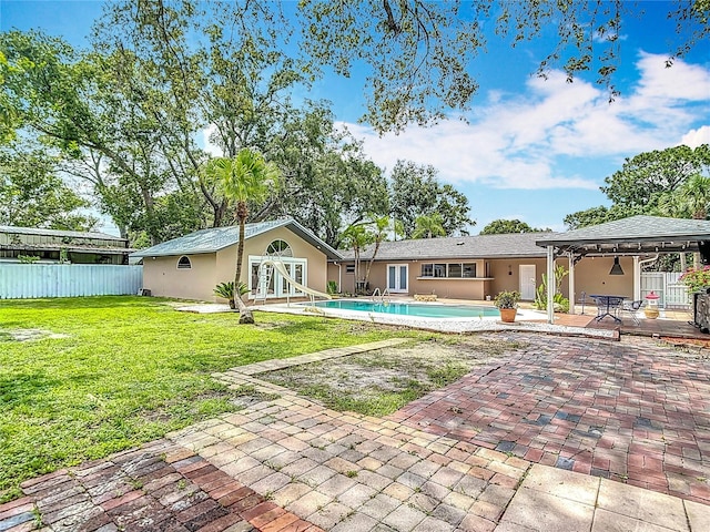 4002 Hudson Ter, Tampa, FL 33618 - back of property with french doors, stucco siding, a patio, and a gazebo