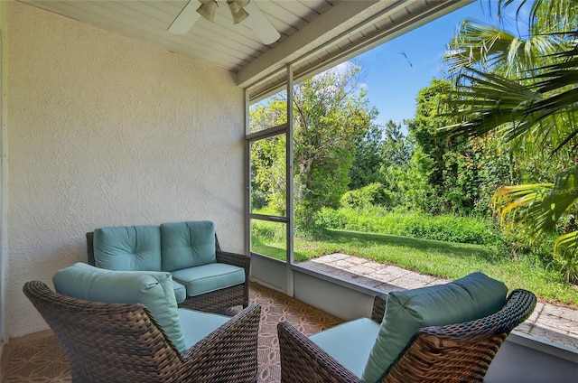 1822 Sassafras Dr, Wesley Chapel, FL 33543 - sunroom / solarium featuring a ceiling fan, an outdoor living space, and lofted ceiling