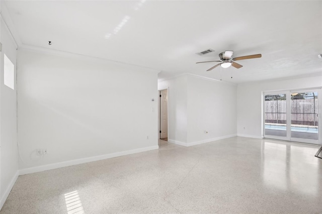 6220 Murdock Ave, Sarasota, FL 34231 - empty room featuring ceiling fan, speckled floor, and crown molding