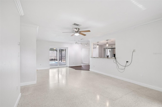 6220 Murdock Ave, Sarasota, FL 34231 - unfurnished living room featuring speckle patterned floor and a ceiling fan
