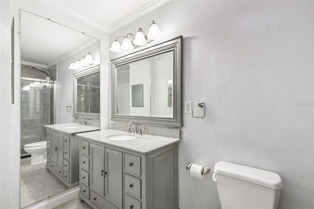 6220 Murdock Ave, Sarasota, FL 34231 - full bathroom with ornamental molding, two vanities, and an enclosed shower