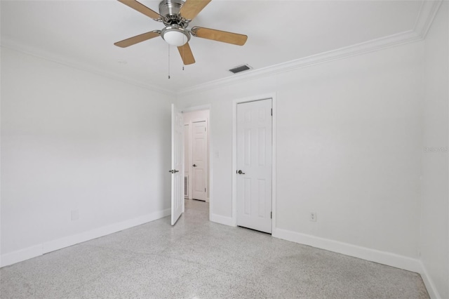 6220 Murdock Ave, Sarasota, FL 34231 - unfurnished bedroom with ornamental molding, speckle patterned floor, and a ceiling fan