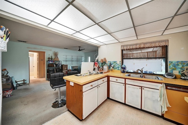 2817 Rustic Oaks Dr, Palm Harbor, FL 34684 - kitchen featuring dishwasher, a peninsula, a ceiling fan, light countertops, and open floor plan