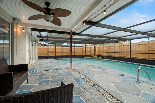 6715 Ranchwood Loop, New Port Richey, FL 34653 - view of pool with a fenced backyard, a patio, glass enclosure, and a ceiling fan