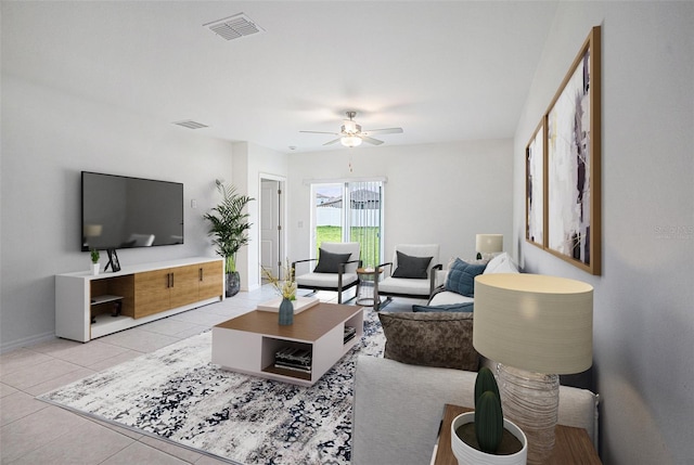 6347 Ten Acre Ct, Zephyrhills, FL 33541 - tiled living area with a ceiling fan and baseboards