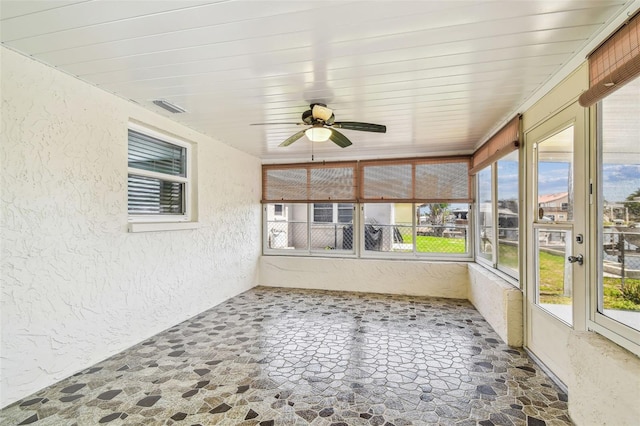 13909 Berkowitz Ave, Hudson, FL 34667 - unfurnished sunroom featuring a ceiling fan