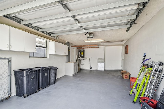 13909 Berkowitz Ave, Hudson, FL 34667 - garage with a garage door opener, water heater, and concrete block wall