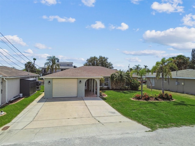 13909 Berkowitz Ave, Hudson, FL 34667 - single story home featuring a front lawn, driveway, stucco siding, and an attached garage