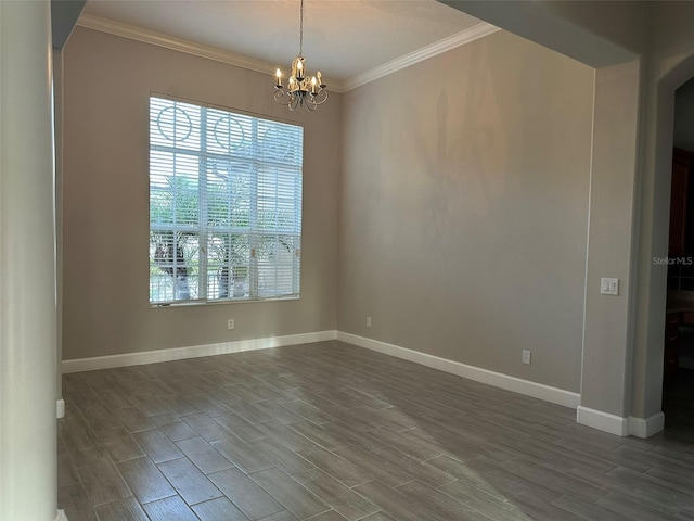 1008 Arista Blvd, Valrico, FL 33594 - empty room featuring ornamental molding, a chandelier, and wood tiled floors
