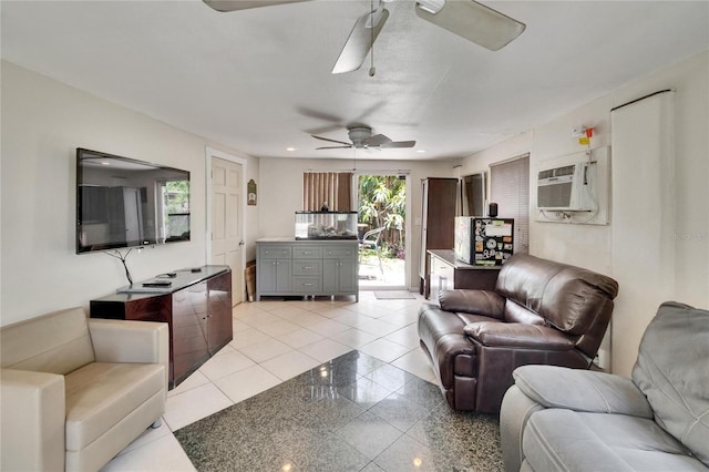 10549 112th Ave, Largo, FL 33773 - living room with ceiling fan, a wall mounted AC, and recessed lighting