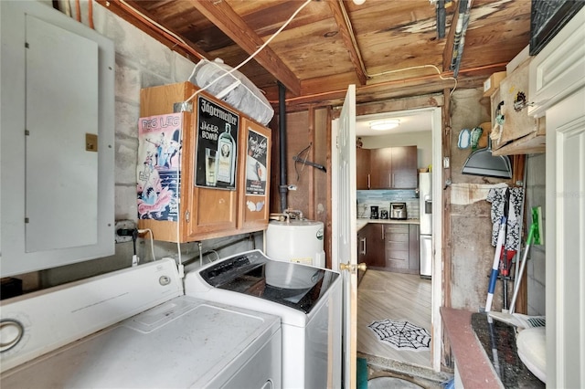 10549 112th Ave, Largo, FL 33773 - washroom featuring washer and dryer, water heater, and electric panel