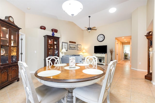 1626 Terra Ceia Bay Cir Unit 1626, Palmetto, FL 34221 - dining room with ceiling fan, light tile patterned floors, and high vaulted ceiling