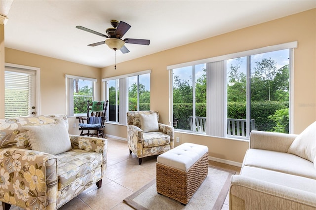 1626 Terra Ceia Bay Cir Unit 1626, Palmetto, FL 34221 - living room with plenty of natural light, a ceiling fan, and light tile patterned floors