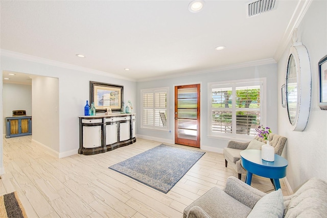 1578 Druid Rd S, Belleair, FL 33756 - entryway with crown molding, recessed lighting, and wood finished floors