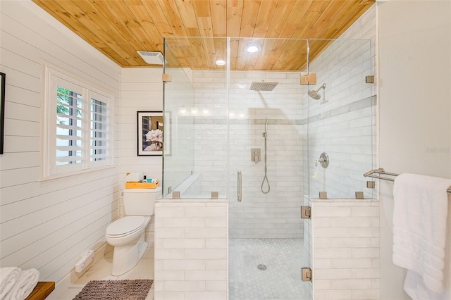 1578 Druid Rd S, Belleair, FL 33756 - bathroom featuring wood ceiling, a stall shower, and recessed lighting