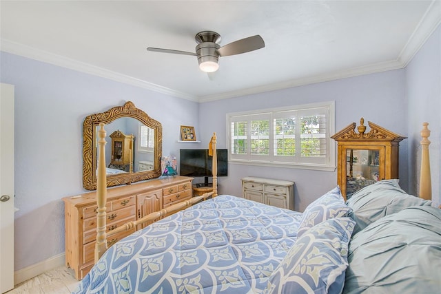 1578 Druid Rd S, Belleair, FL 33756 - bedroom with ornamental molding and ceiling fan