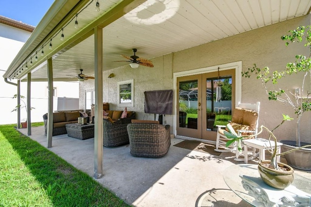 3304 W Harbor View Ave, Tampa, FL 33611 - view of patio with french doors, a ceiling fan, and an outdoor hangout area