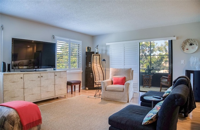 7941 58th Ave N Unit 301, Saint Petersburg, FL 33709 - living room with light wood-style flooring and a textured ceiling