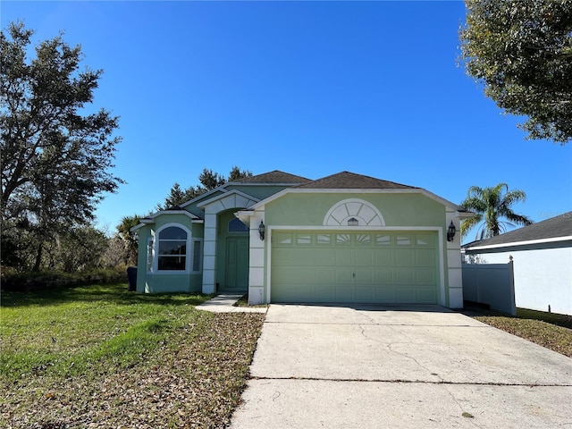 103 Thornbush Pkwy, Davenport, FL 33837 - ranch-style house featuring concrete driveway, stucco siding, a garage, and a front lawn