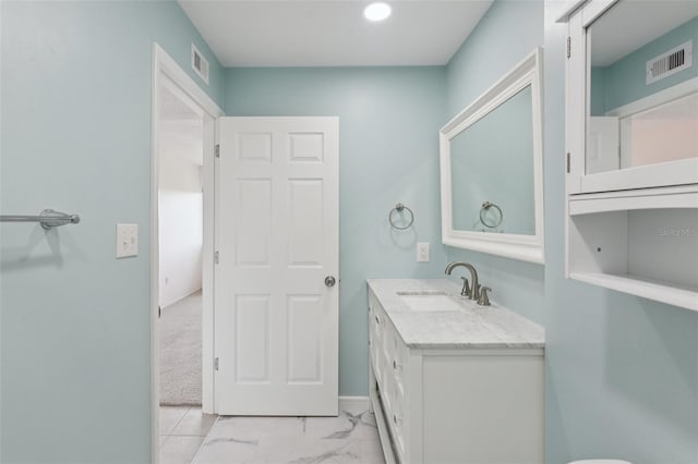 14800 Walsingham Rd Unit 1215, Largo, FL 33774 - bathroom with vanity, marble finish flooring, and recessed lighting