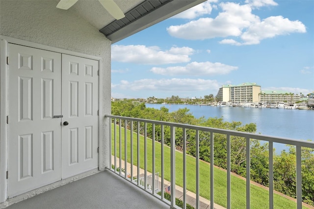 14800 Walsingham Rd Unit 1215, Largo, FL 33774 - balcony with a ceiling fan and a water view