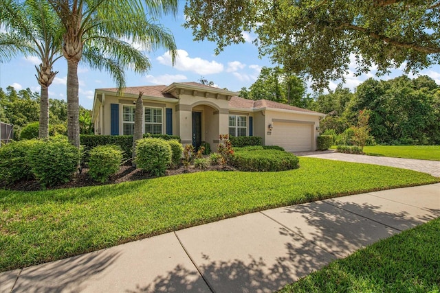 19409 Wingrove Ln, Lutz, FL 33558 - view of front of property featuring stucco siding, a garage, driveway, and a front lawn
