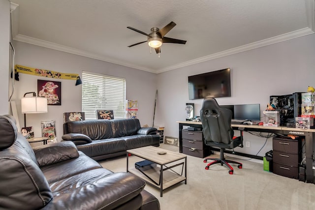 18508 Merseyside Loop, Land O Lakes, FL 34638 - office space featuring crown molding, a ceiling fan, and light carpet