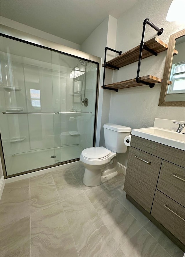 7301 Mitchell Ranch Rd, New Port Richey, FL 34655 - bathroom with vanity, a shower stall, and a textured wall