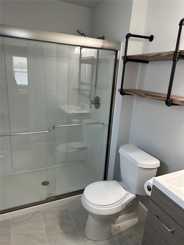 7301 Mitchell Ranch Rd, New Port Richey, FL 34655 - bathroom with vanity, a shower stall, and a textured wall