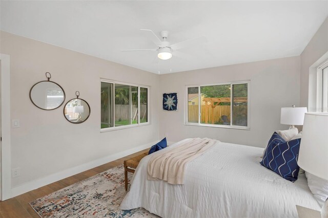 245 Grove Cir N, Dunedin, FL 34698 - bedroom featuring multiple windows, wood finished floors, and ceiling fan