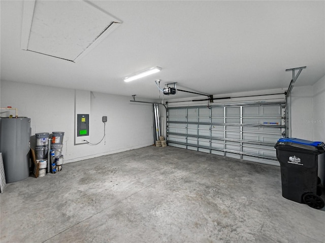 12931 Twin Bridges Dr, Riverview, FL 33579 - garage with electric panel, electric water heater, and a garage door opener